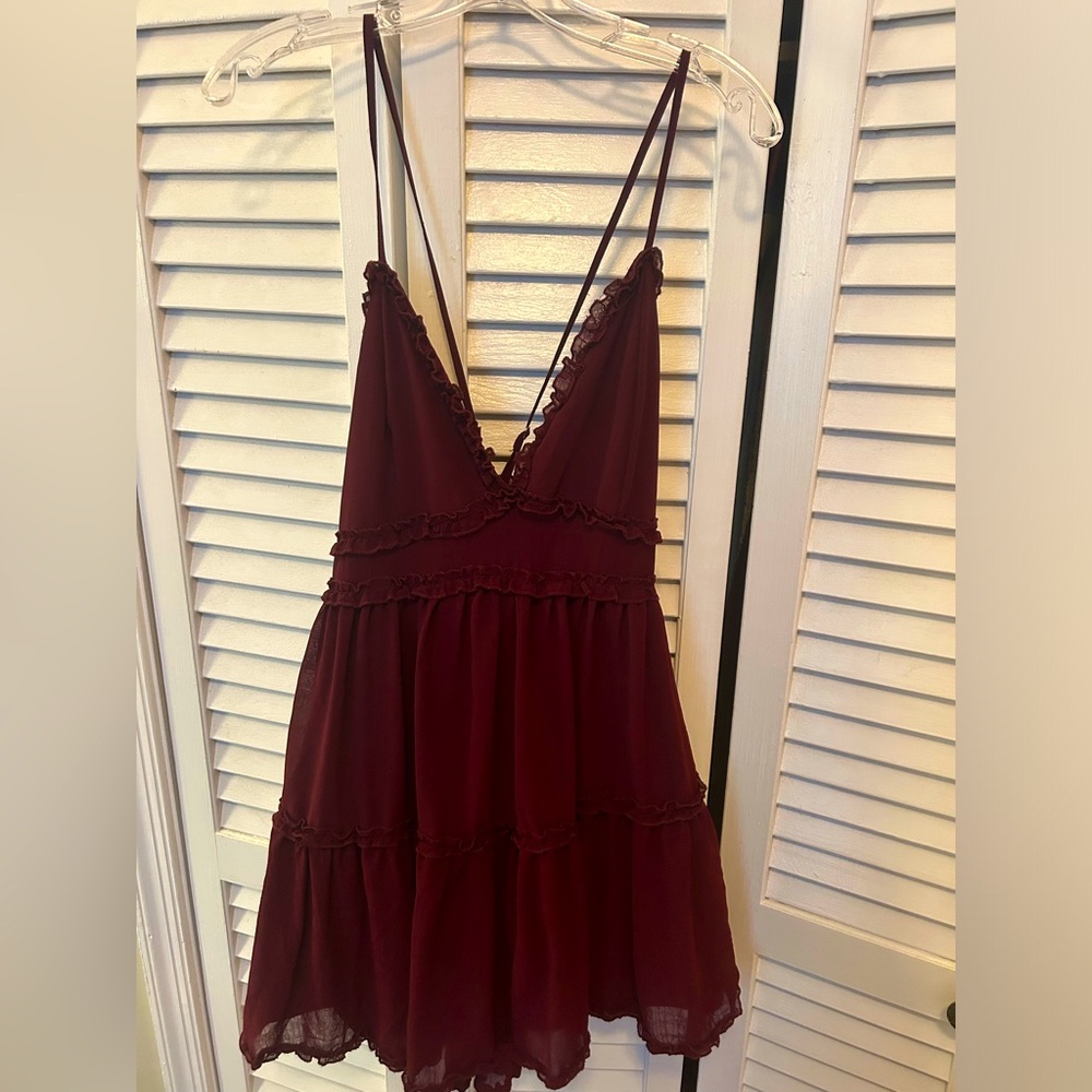 Cute Strappy Babydoll Dress - Maroon